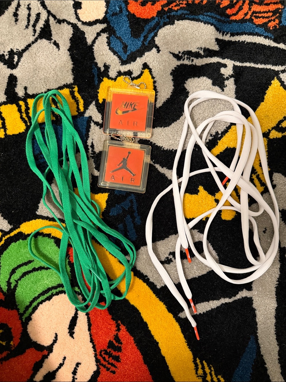 Jordan White and Green Replacement Laces with Orange Air Tags